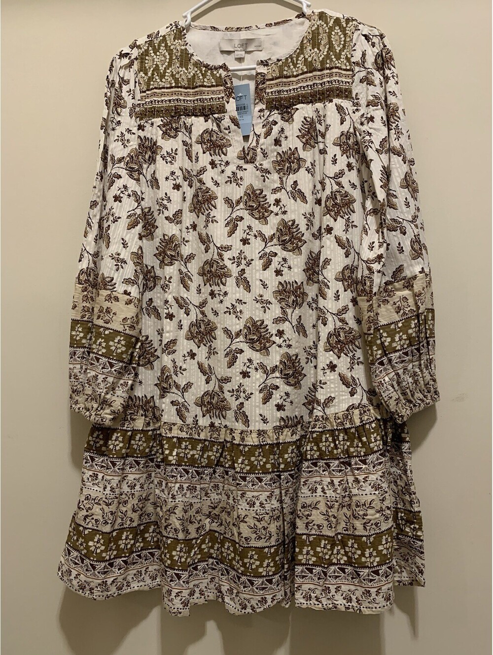 NWT Loft Floral Pleated Flounce Mini Dress Brown Neutral XS Petite